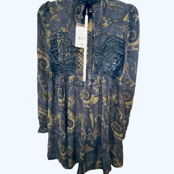 NWT Free People Midnight Blue and Gold Tunic Dress - Picture 3 of 9